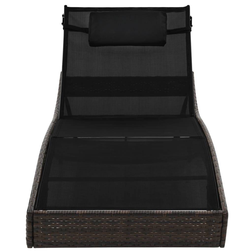 Helloshop26 - Transat chaise longue bain de soleil lit de jardin terrasse meuble d'extérieur avec oreiller résine tressée marron - Imagen 3