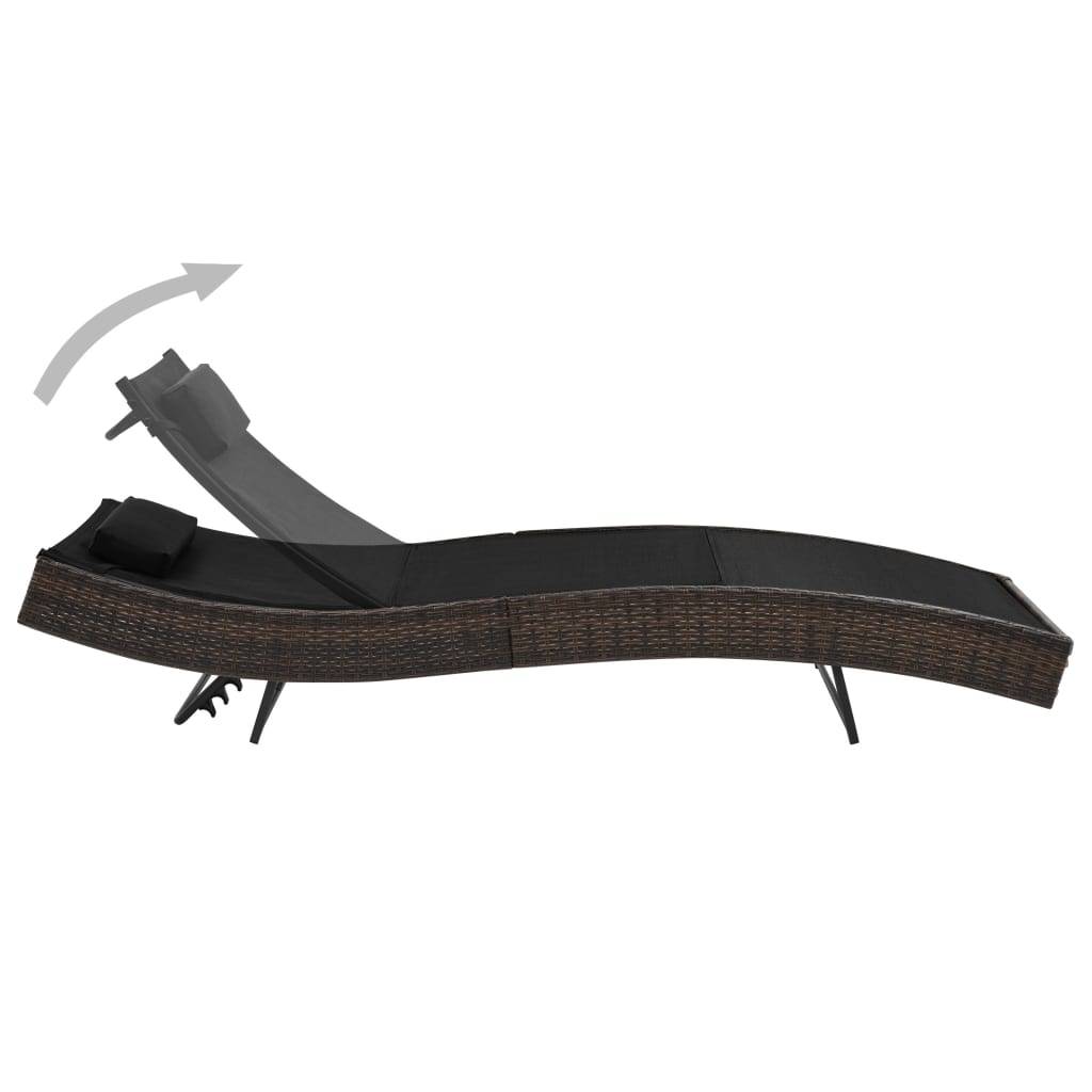 Helloshop26 - Transat chaise longue bain de soleil lit de jardin terrasse meuble d'extérieur avec oreiller résine tressée marron - Imagen 2