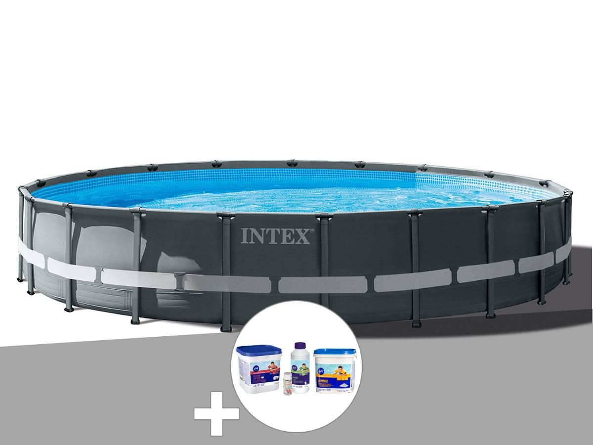 Kit piscine tubulaire Intex Ultra XTR Frame ronde 6,10 x 1,22 m + Kit de traitement au chlore