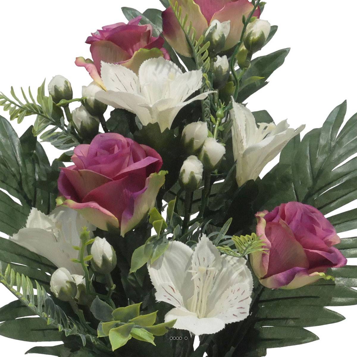 Artificielles - Jardinière fleurs artificielles Rose, Alstromeria et mini fleurs Pourpre pour la Toussaint - couleur: Pourpre - Imagen 3