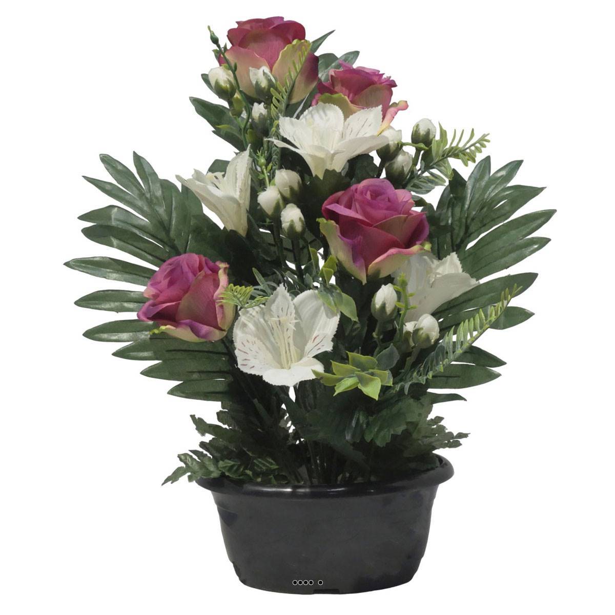 Artificielles - Jardinière fleurs artificielles Rose, Alstromeria et mini fleurs Pourpre pour la Toussaint - couleur: Pourpre - Imagen 2