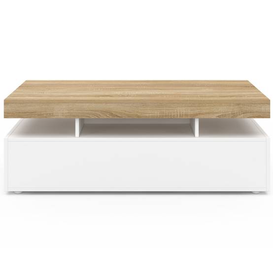 Table basse rectangulaire ELSA 100 cm 2 tiroirs en bois blanc et plateau façon hêtre - Image 3