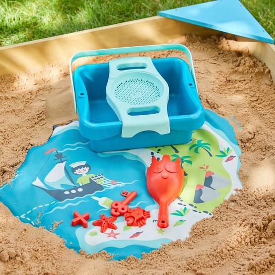 Bac à sable bois FSC® avec bancs intégrés et kit de jeux EXPLORATEUR - Image 4