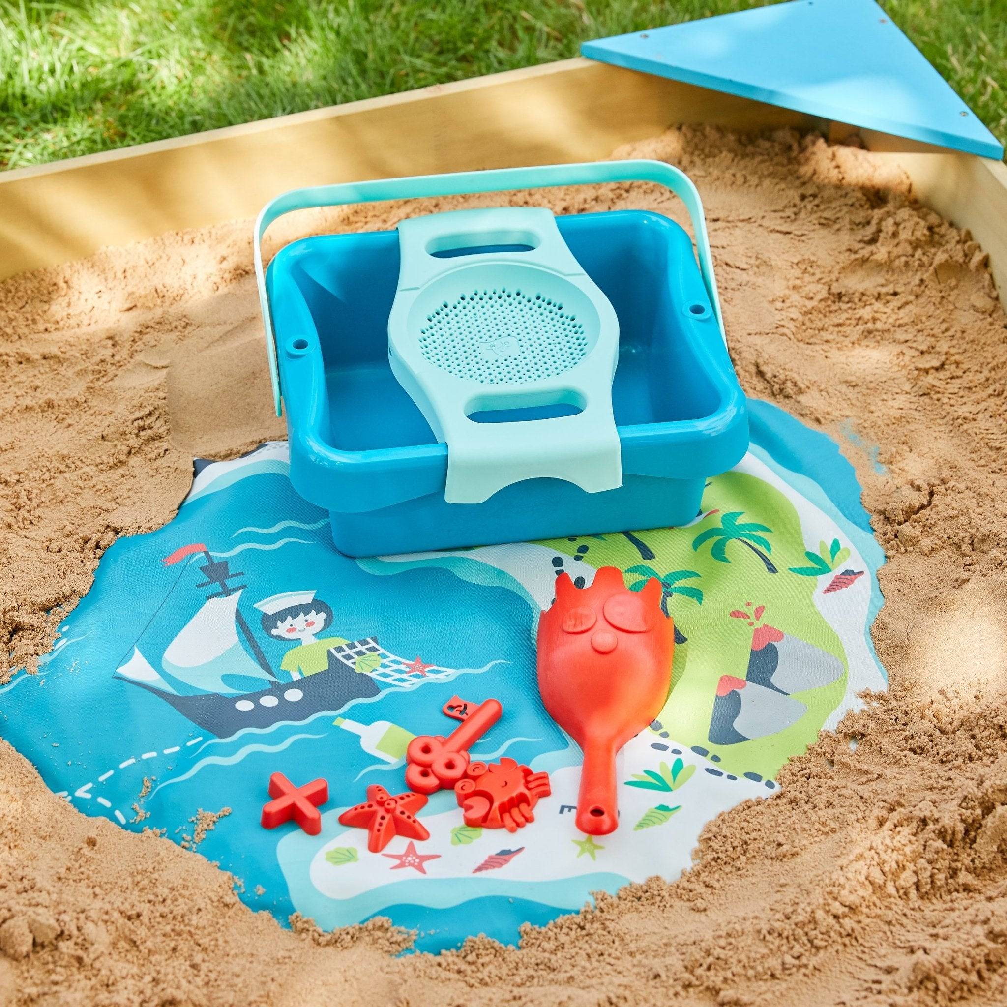 Bac à sable bois FSC® avec bancs intégrés et kit de jeux EXPLORATEUR - Image 4