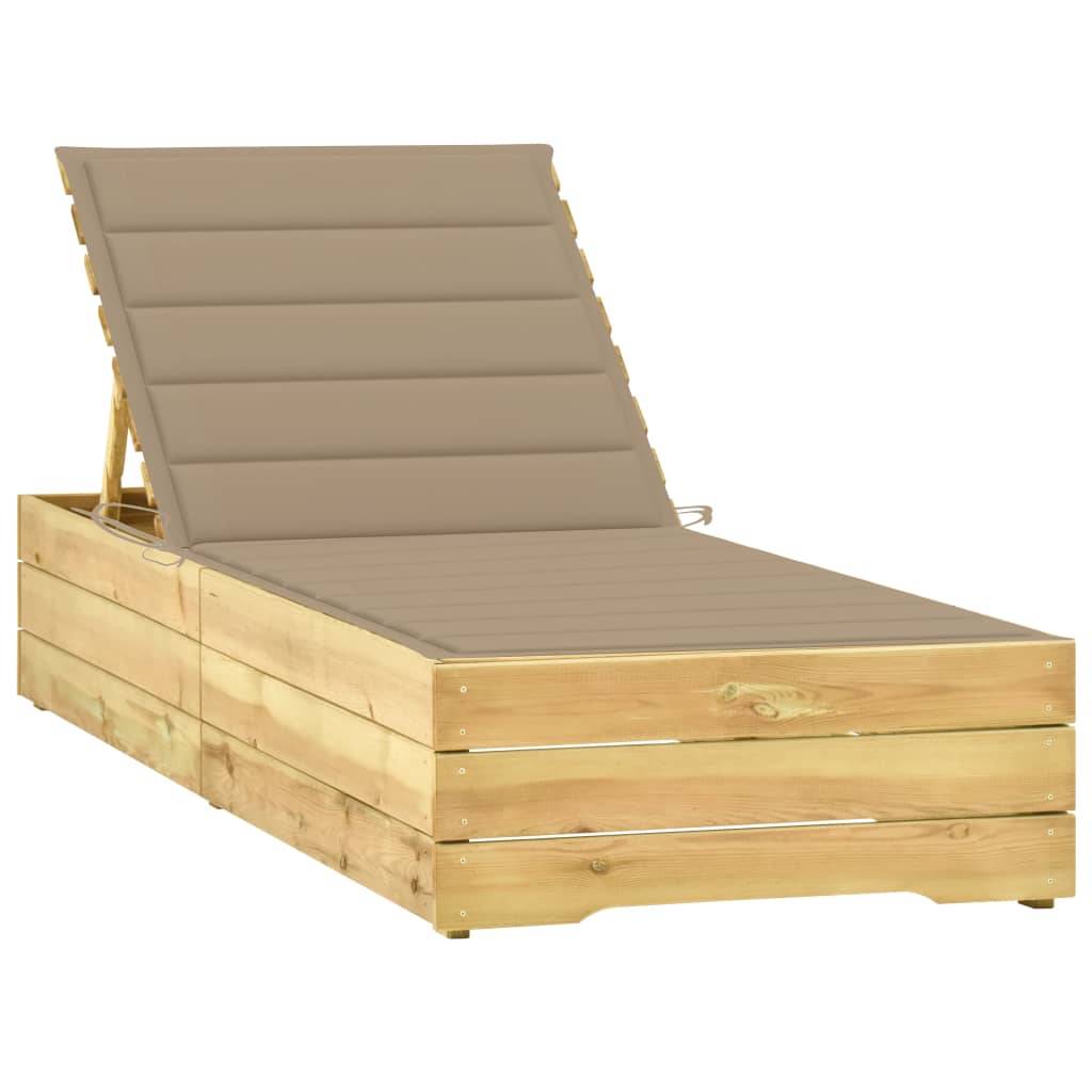 Helloshop26 - Transat chaise longue bain de soleil lit de jardin terrasse meuble d'extérieur avec coussin beige bois de pin imprégné - Imagen 1