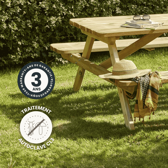 Forest Style - TABLE PIQUE NIQUE BOIS 180CM AVEC BANCS RABATTABLES - Imagen 5
