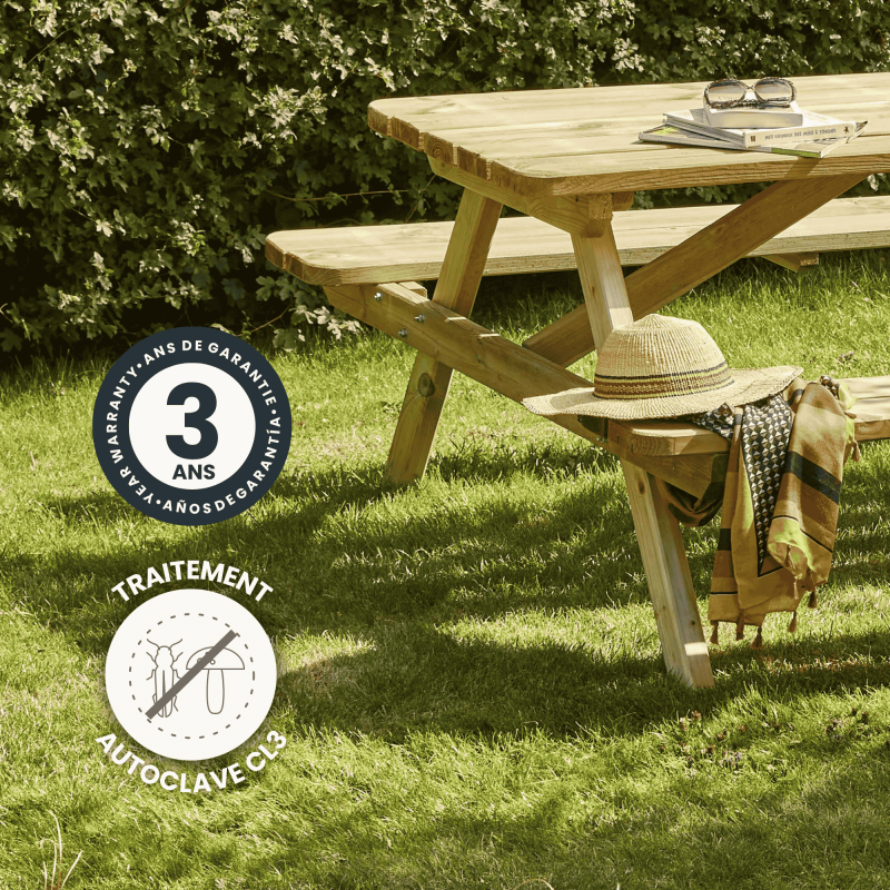 Forest Style - TABLE PIQUE NIQUE BOIS 180CM AVEC BANCS RABATTABLES - Imagen 5
