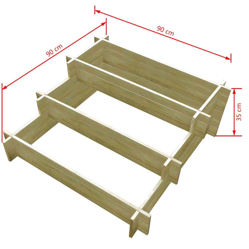 Helloshop26 - Jardinière à 3 niveau x 90 x 90 x 35 cm jardin plantes fleurs bois imprégné - Imagen 4