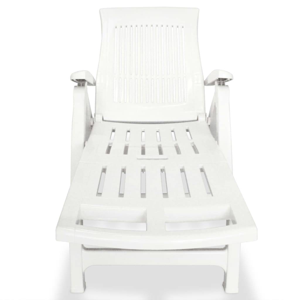 Helloshop26 - Transat chaise longue bain de soleil lit de jardin terrasse meuble d'extérieur avec repose-pied plastique blanc - Imagen 2