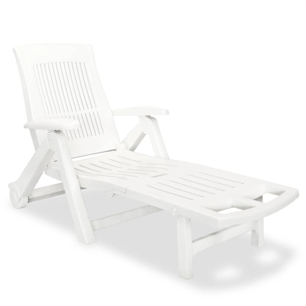 Helloshop26 - Transat chaise longue bain de soleil lit de jardin terrasse meuble d'extérieur avec repose-pied plastique blanc - Imagen 1