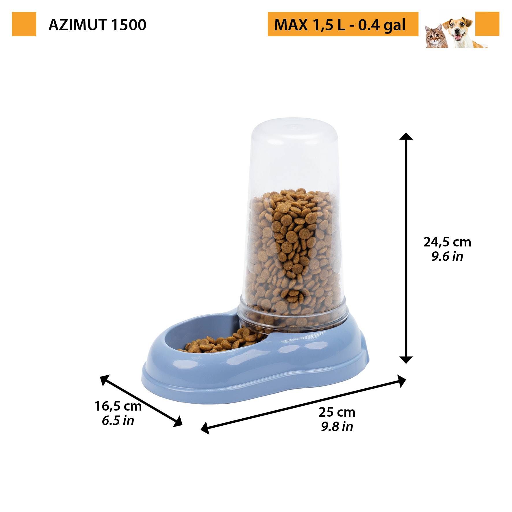 Ferplast - Ferplast Distributeur de nourriture ou d'eau pour chiens et chats AZIMUT 1500, Distributeur de nourriture sèche 1,5 litre, fond antidérapant, 16,5 x - Imagen 2