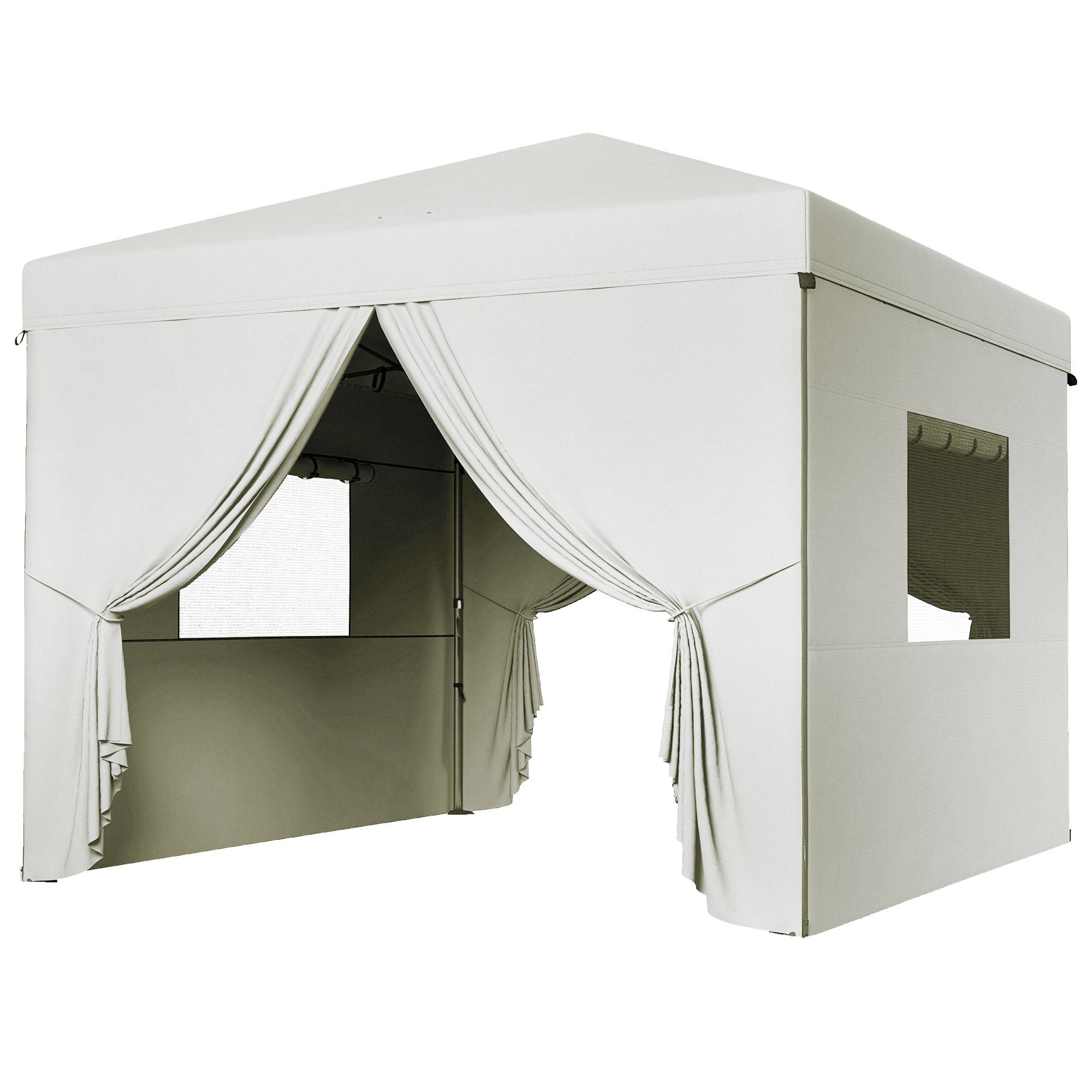 Tente pliante 3x3m avec 4 rideaux latéraux, 2 fenêtres en filet, hauteur réglable, imperméable et résistante aux UV, blanche - Image 2
