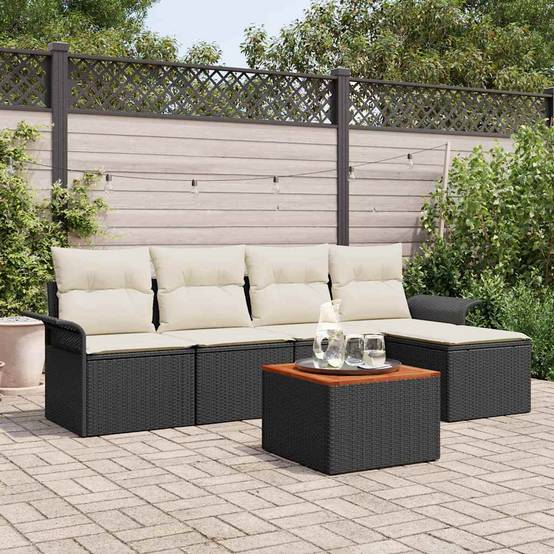 ComfortXL - Salon de jardin 6 places en polyrotin avec table et pouf de rangement Noir – ComfortXL Outdoor Living - Image 1