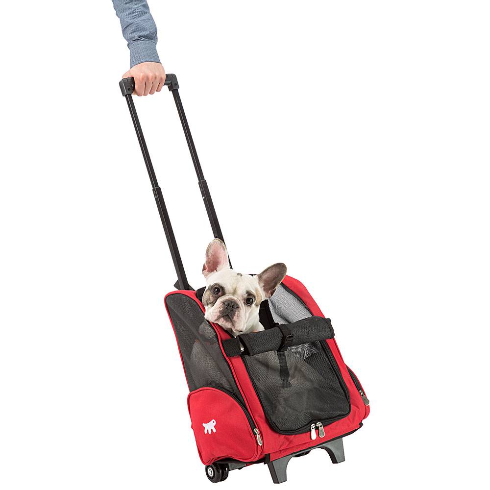 Ferplast - Panier de Transport Petits Chiens Chats TROLLEY à Roulettes, Sac à Dos pour Petits Chiens Chats, Poignée Télescopique, Poches pour Accessoires, Rouge - Imagen 3