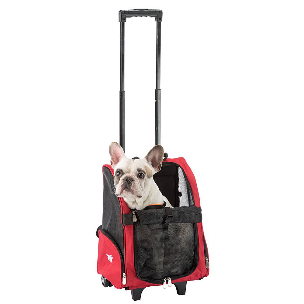 Ferplast - Panier de Transport Petits Chiens Chats TROLLEY à Roulettes, Sac à Dos pour Petits Chiens Chats, Poignée Télescopique, Poches pour Accessoires, Rouge - Imagen 2