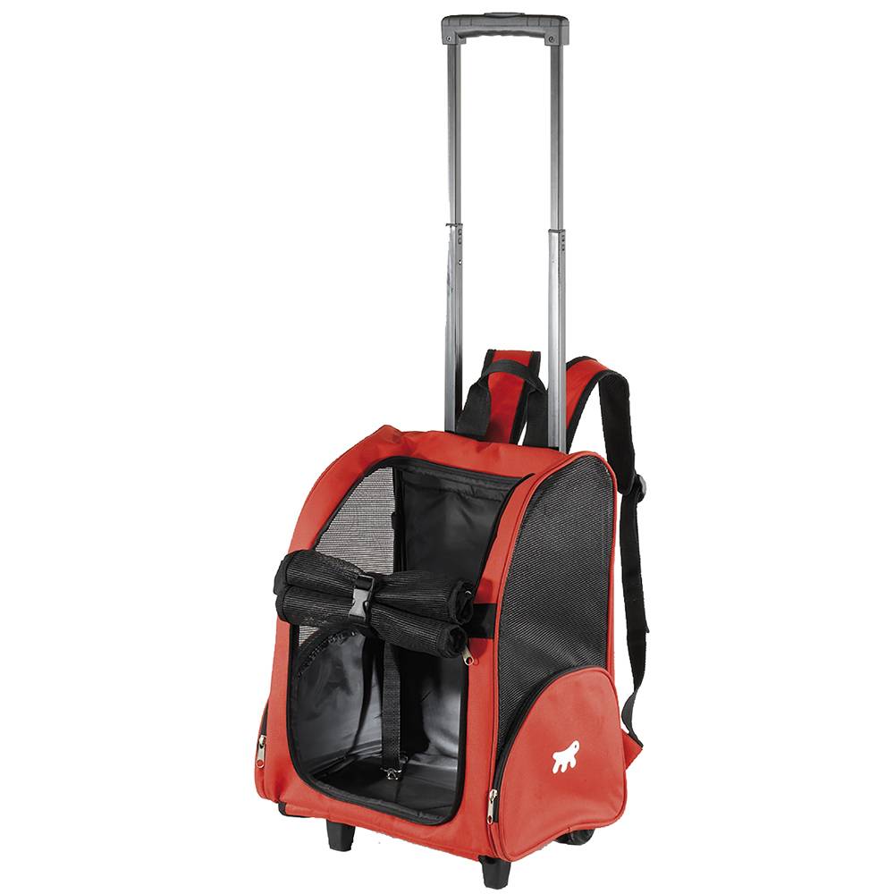 Ferplast - Panier de Transport Petits Chiens Chats TROLLEY à Roulettes, Sac à Dos pour Petits Chiens Chats, Poignée Télescopique, Poches pour Accessoires, Rouge - Imagen 1