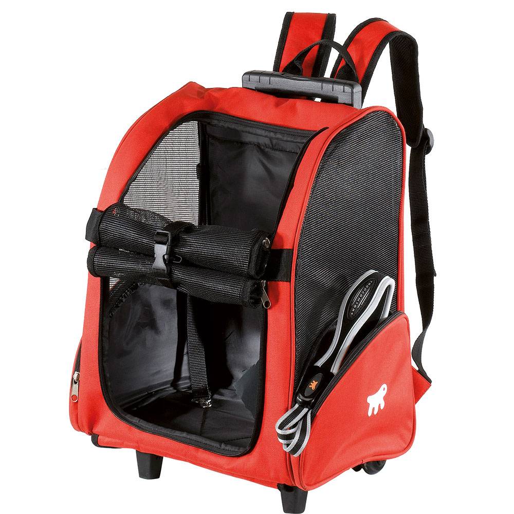 Ferplast - Panier de Transport Petits Chiens Chats TROLLEY à Roulettes, Sac à Dos pour Petits Chiens Chats, Poignée Télescopique, Poches pour Accessoires, Rouge - Imagen 6