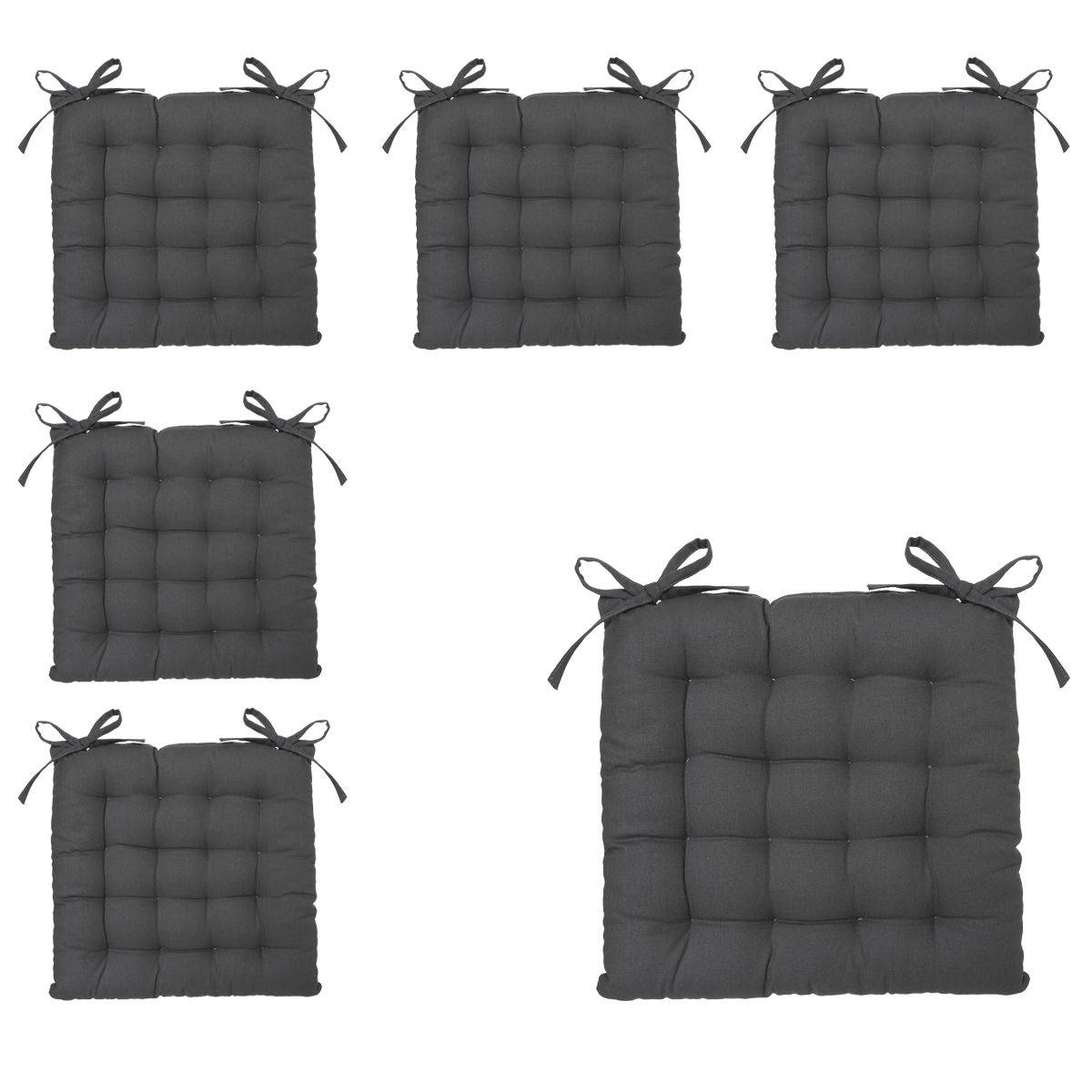Lot de 6 Galettes de chaise en Coton Gris foncé 38 x 38 cm - Imagen 1