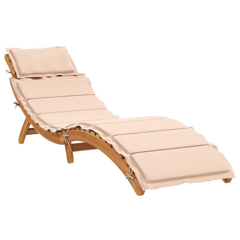 Maison Chic - Bain de soleil - Transat - Chaise longue avec coussin beige bois d'acacia solide - MEUBLE PRO - Image 2
