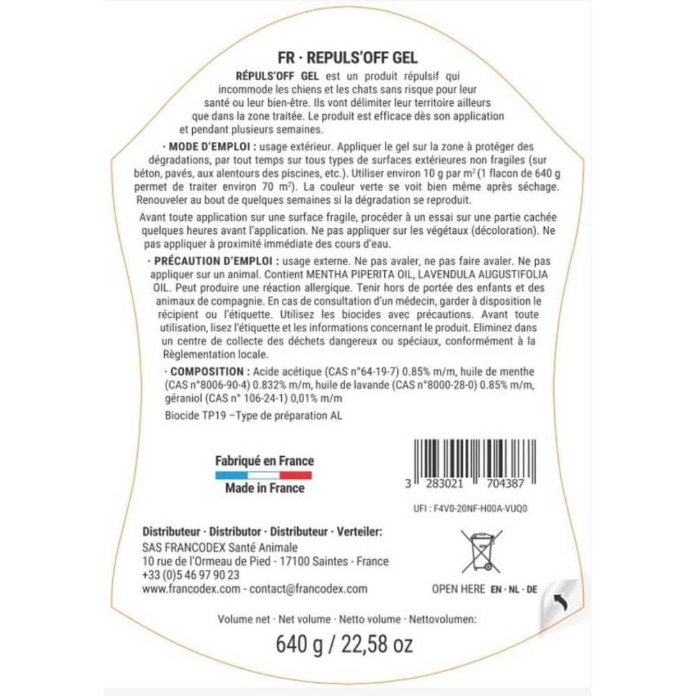Francodex - Gel répulsif extérieur RÉPULS'OFF 640 g chat et chien - Imagen 6