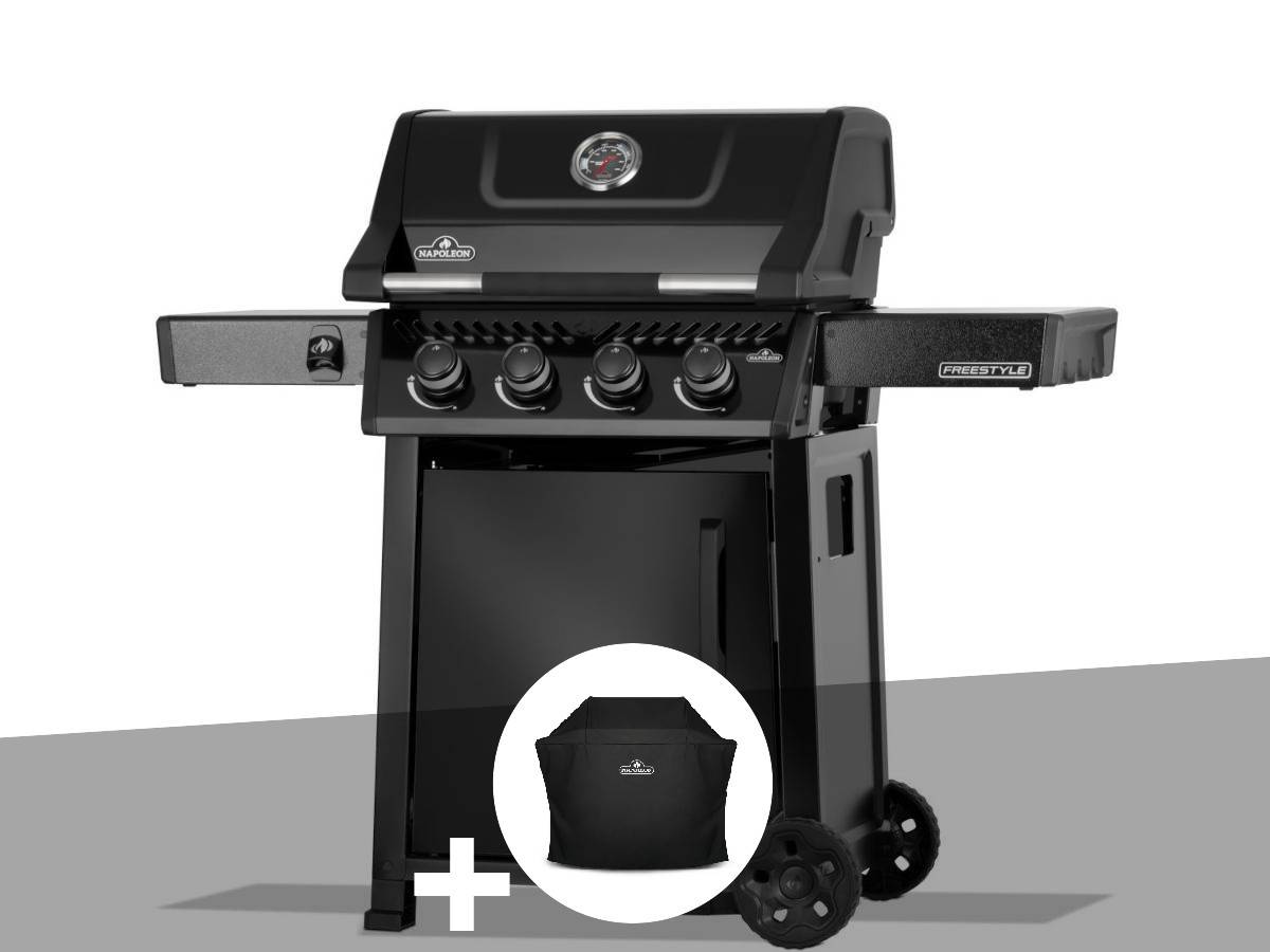 Napoleon - Barbecue gaz Freestyle 425 noir 4 brûleurs avec porte et brûleurs inox + Housse de protection - Napoléon - Image 1