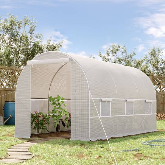 ComfortXL - Serre tunnel de jardin bâche PE 140 g/m² 400 x 200 x 200 cm blanc 8 m² 6 fenêtres - ComfortXL Outdoor Living - Image 1