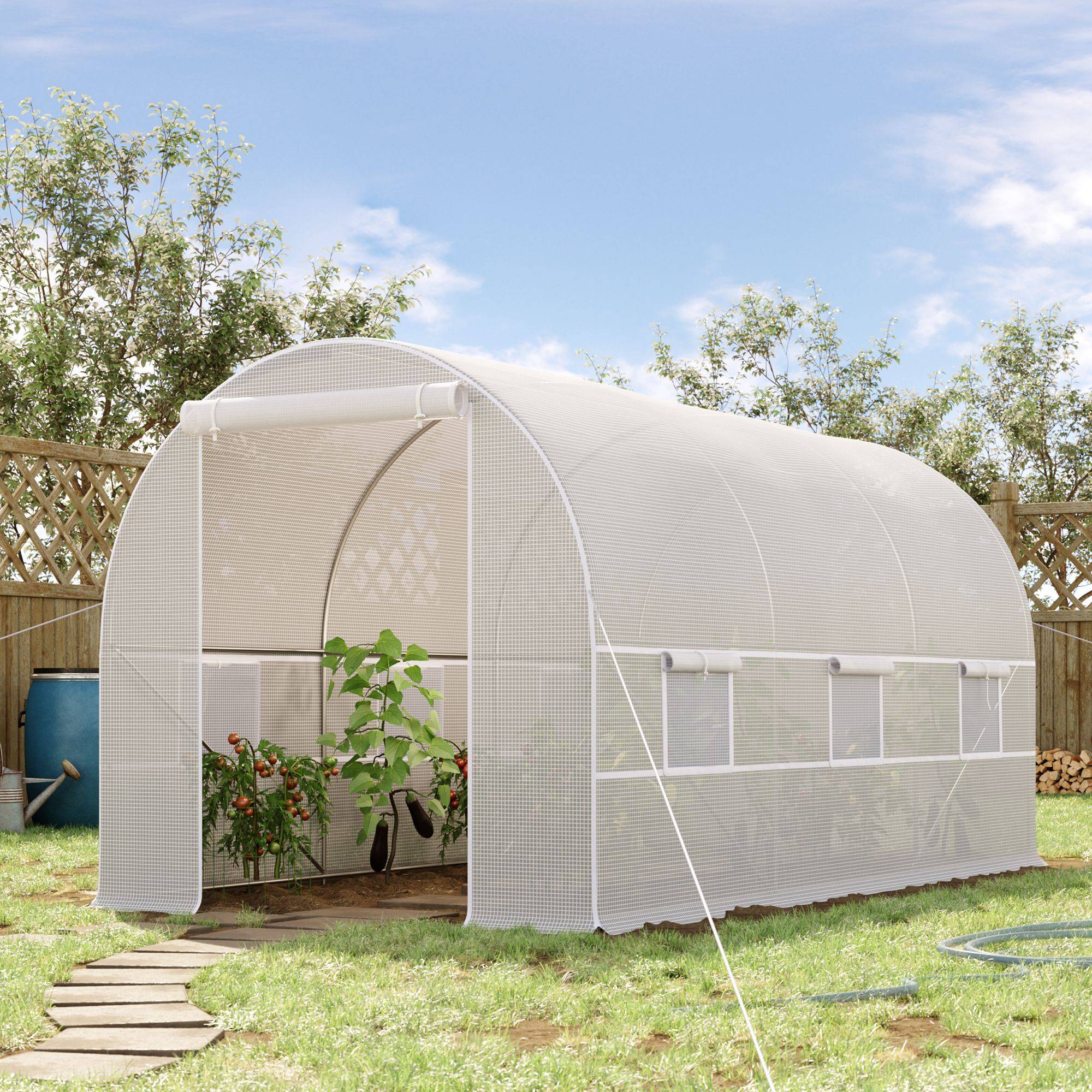 ComfortXL - Serre tunnel de jardin bâche PE 140 g/m² 400 x 200 x 200 cm blanc 8 m² 6 fenêtres - ComfortXL Outdoor Living - Image 1