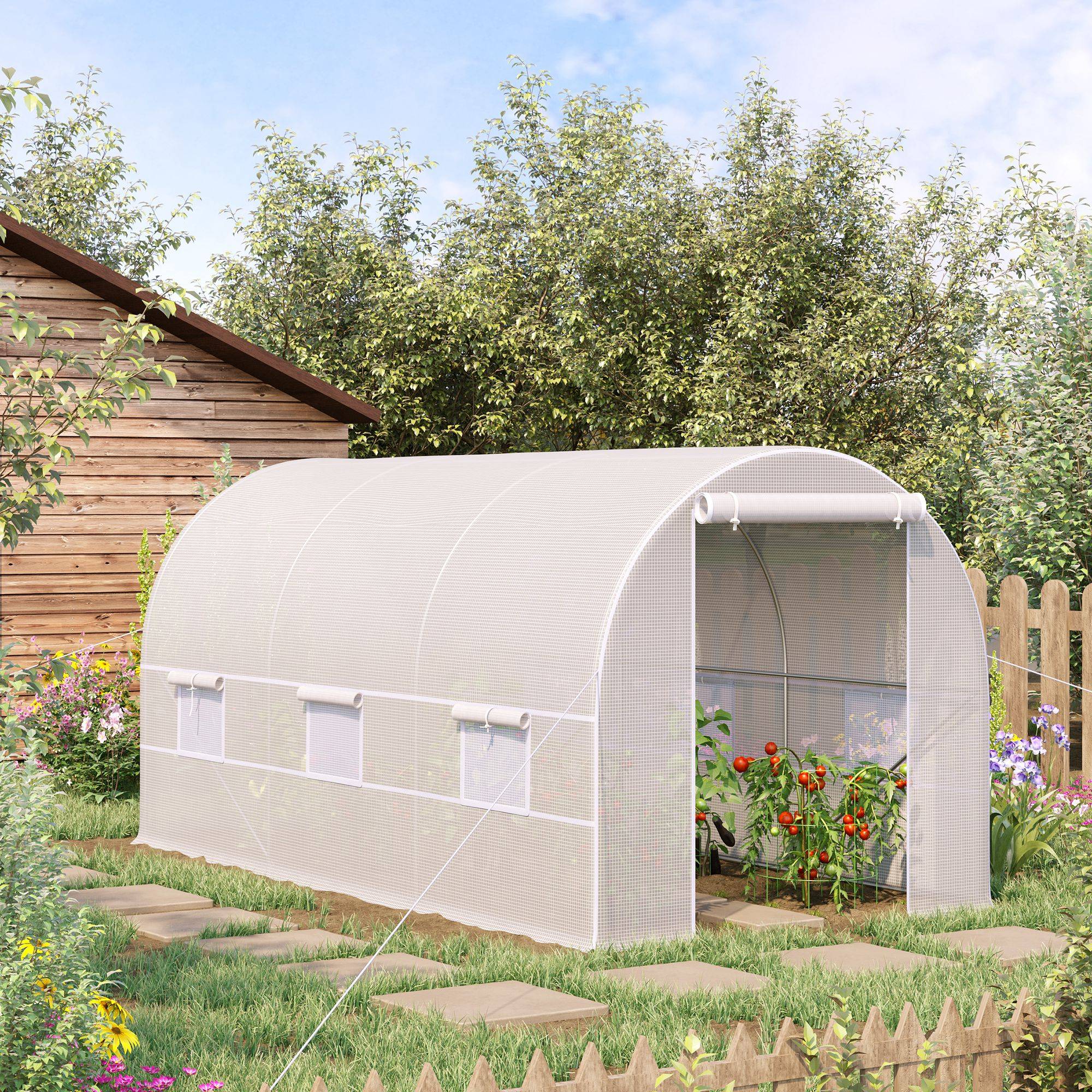 ComfortXL - Serre tunnel de jardin en PE pour culture protection anti-UV 400x200x200cm blanc - ComfortXL Outdoor Living - Image 4