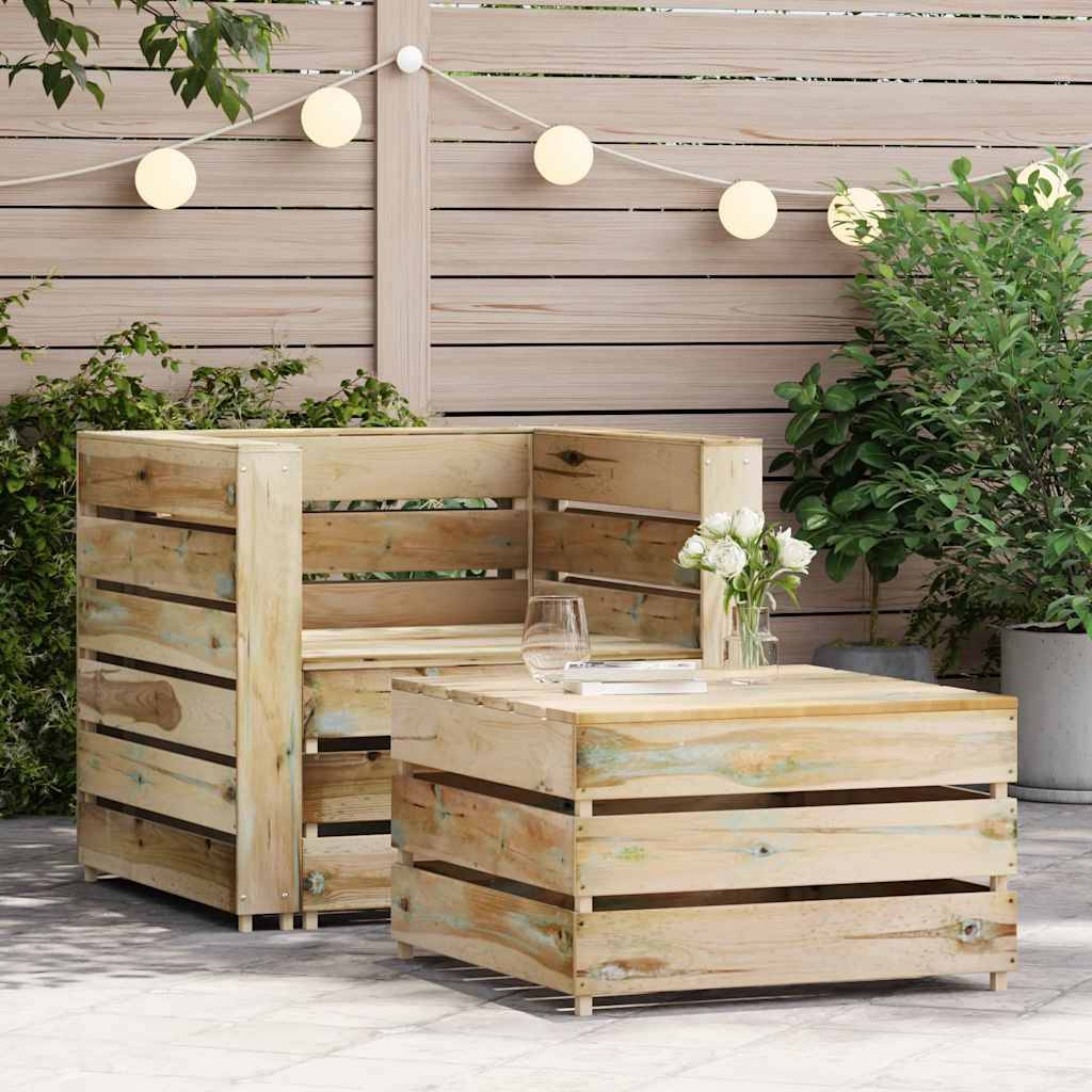 Salon de jardin palette 2 pièces Bois de Pin Traité Fauteuil et Table pour Jardin Brun – ComfortXL Outdoor Living - Image 2