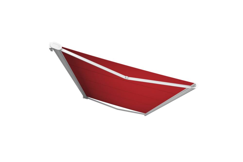 Ombrazur - Store banne Coffre intégral PROTECT 2 LED Blanc 5x3,5m Motorisé à télécommande + Eclairage LED - Toile Rouge - Image 1