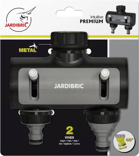 Jardibric - Sélecteur d'arrosage 2 Sorties Jardibric M20x27 Filetées avec Nez de Robinette Entrée Métal Gainée F20x27 1 Sortie Orientable - Image 5