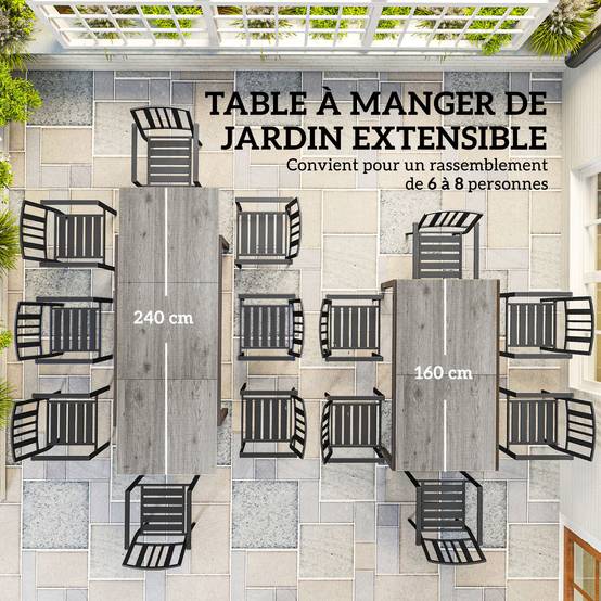 Table de jardin extensible table d'extérieur 6 - 8 personnes bordure en aluminium et structure en acier 160/240 cm gris - Image 6
