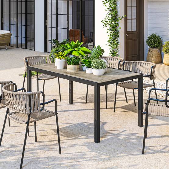 Table de jardin extensible table d'extérieur 6 - 8 personnes bordure en aluminium et structure en acier 160/240 cm gris - Image 9