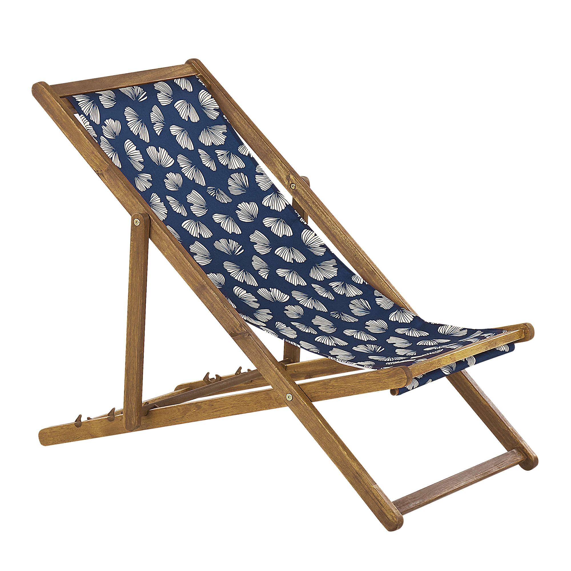 Beliani - 2 Transats Chiliennes Pliantes et Réglables en Bois d'Acacia Clair et Textile Motif Bleu et Beige avec Toiles de Remplacement - Imagen 4