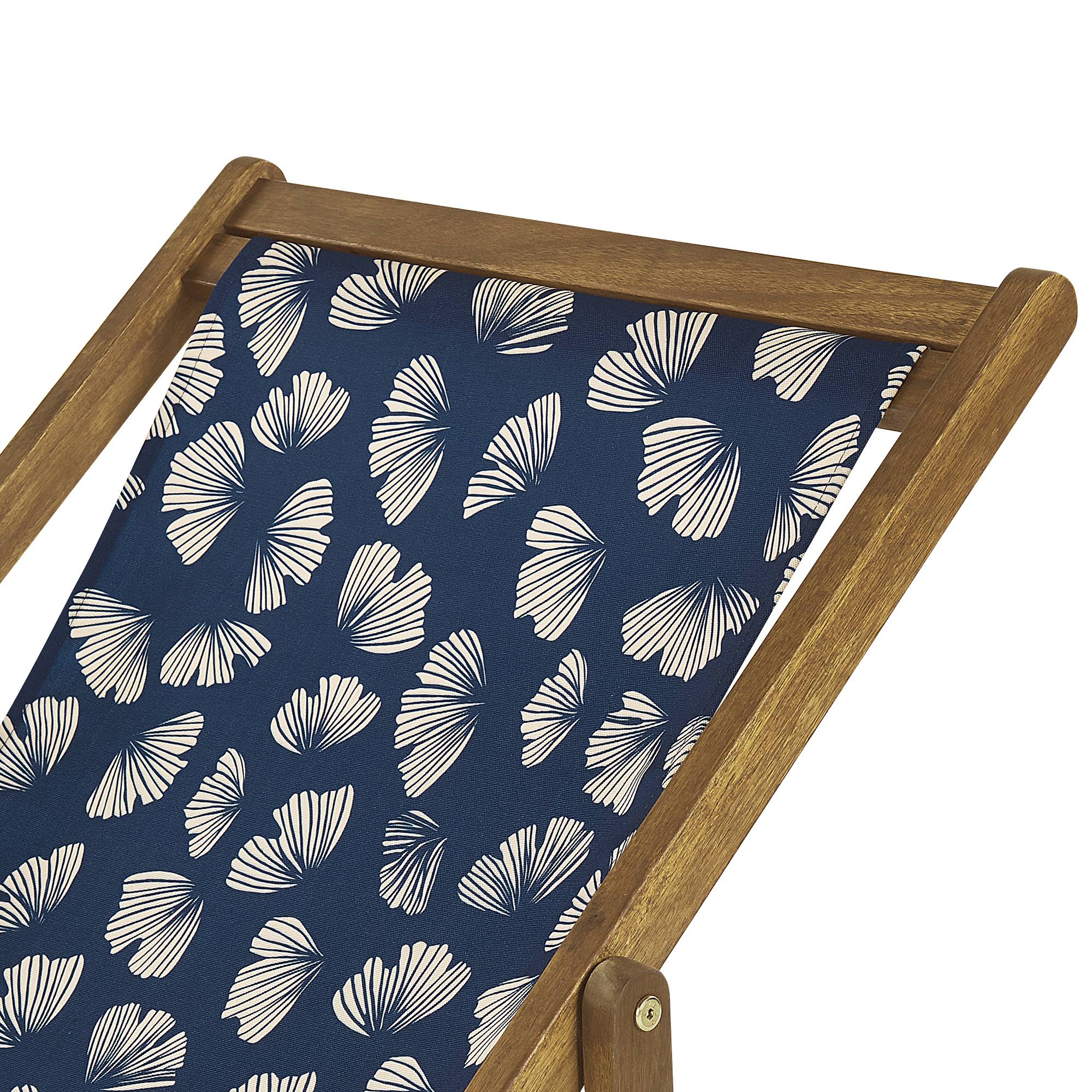 Beliani - 2 Transats Chiliennes Pliantes et Réglables en Bois d'Acacia Clair et Textile Motif Bleu et Beige avec Toiles de Remplacement - Imagen 5