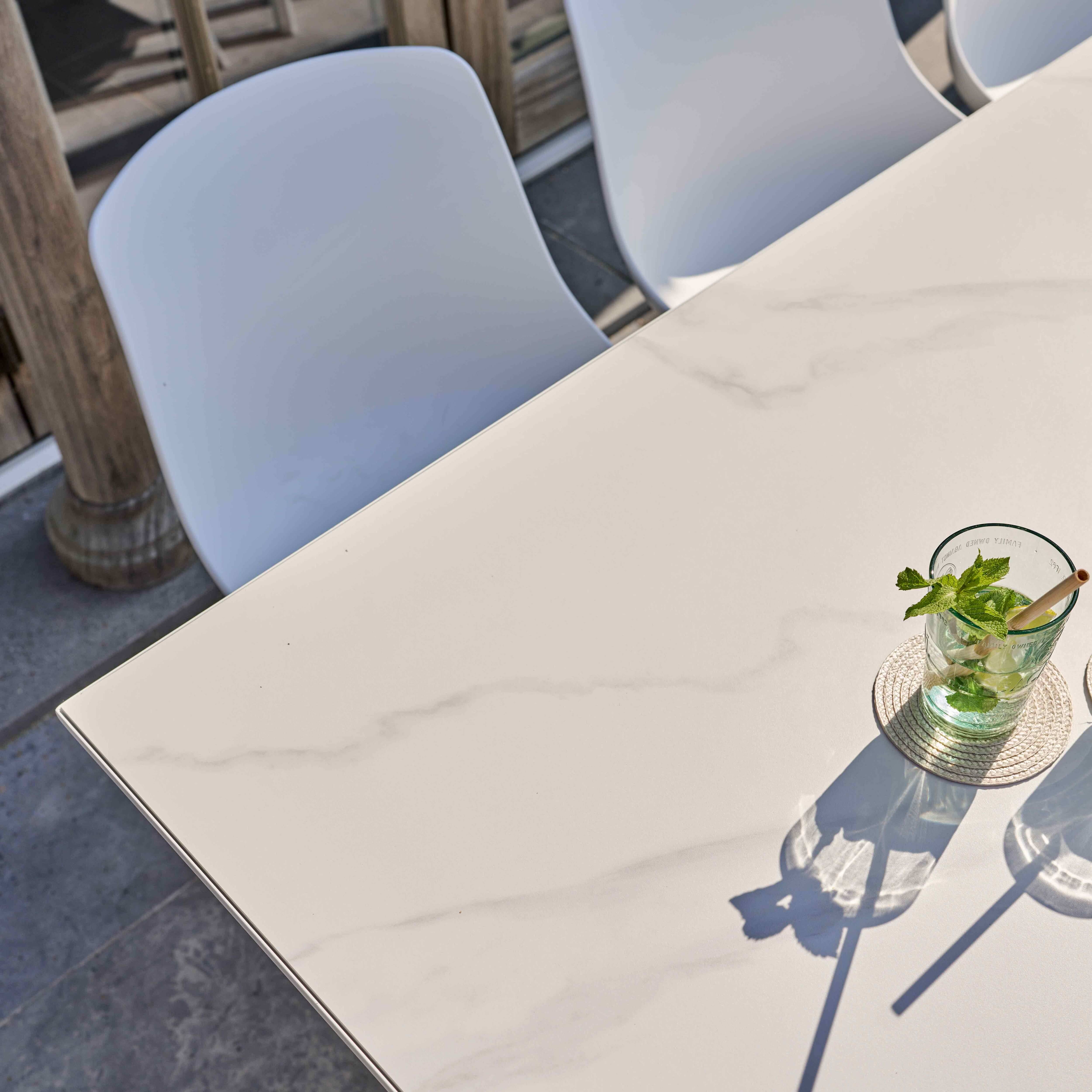 Oviala - Table de terrasse rectangulaire marbre blanc Samoa - Oviala - Imagen 4