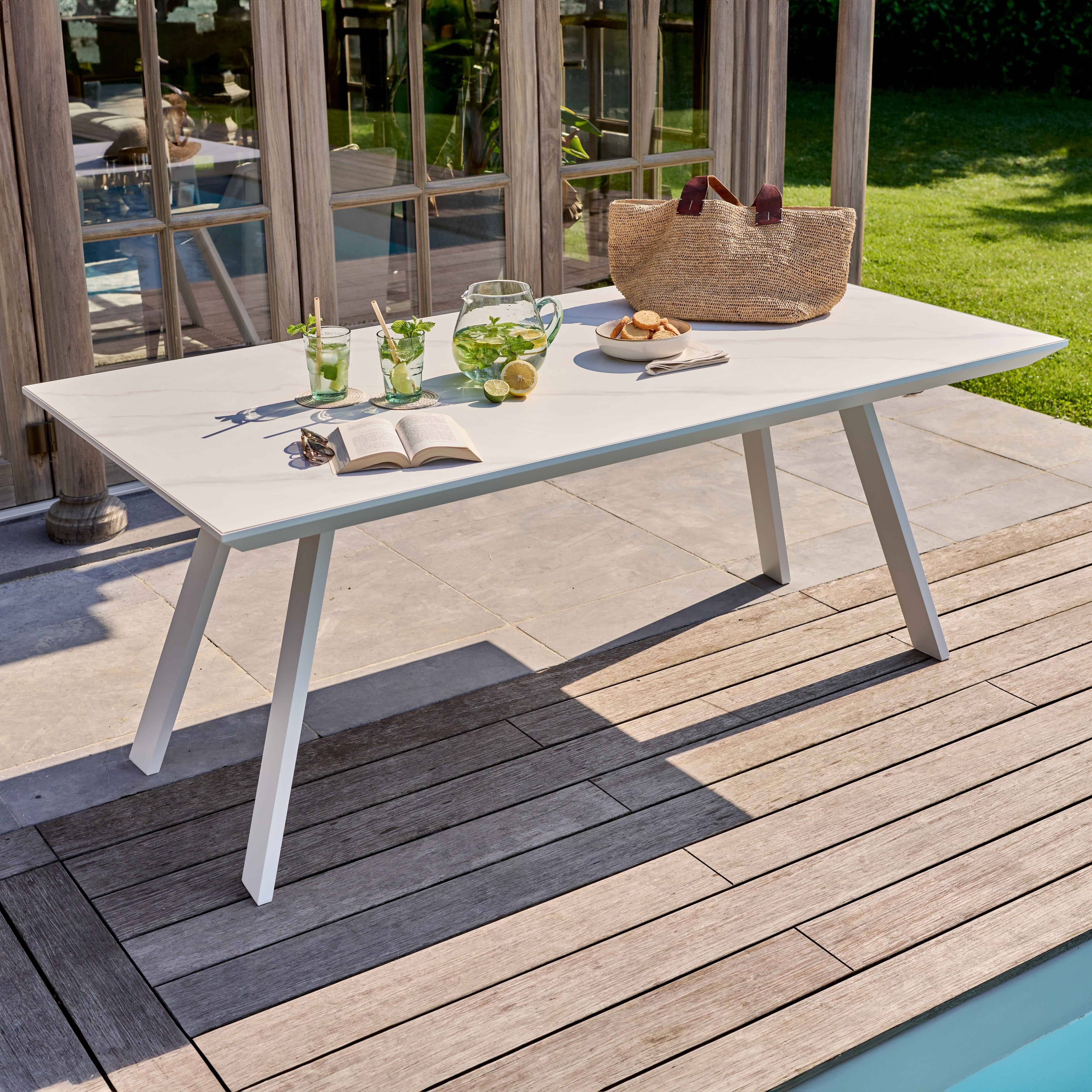 Oviala - Table de terrasse rectangulaire marbre blanc Samoa - Oviala - Imagen 2