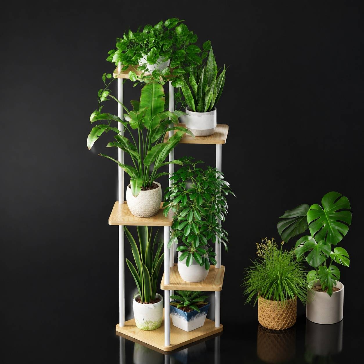 Support Plantes Multiniveaux Métal et MDF Élégant Économiseur d'Espace Facile à Monter - Image 4