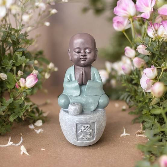 Zen Light - Statue Bouddha Porte-Encens Tolérence - Bonze Sérénité-Ambiance Zen et Relaxante-Calligraphie Feng Shui-Idée Cadeau-H14cm–Zen'Light - Image 1