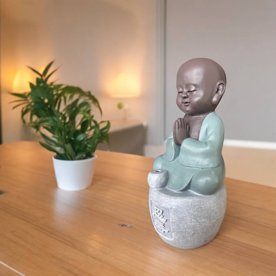 Zen Light - Statue Bouddha Porte-Encens Tolérence - Bonze Sérénité-Ambiance Zen et Relaxante-Calligraphie Feng Shui-Idée Cadeau-H14cm–Zen'Light - Image 3