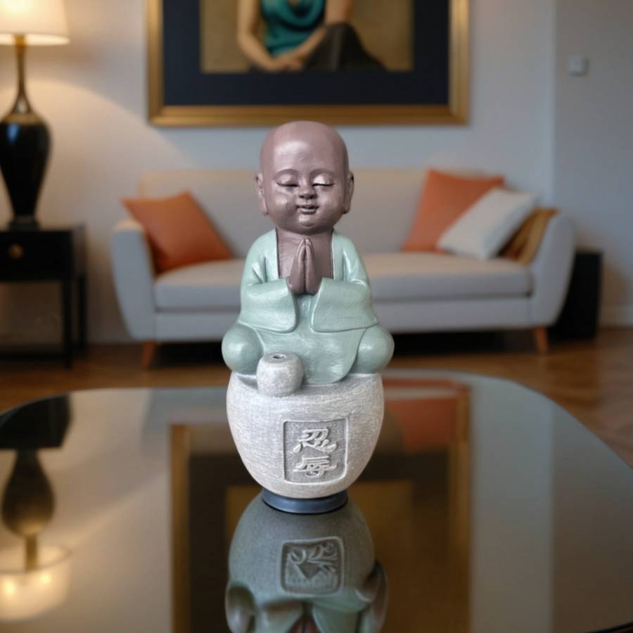 Zen Light - Statue Bouddha Porte-Encens Tolérence - Bonze Sérénité-Ambiance Zen et Relaxante-Calligraphie Feng Shui-Idée Cadeau-H14cm–Zen'Light - Image 9
