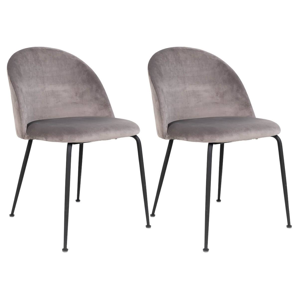 ALTOBUY - Lot de 2 Chaises Velours Gris et Pieds Métal Noir - MEYRIN - Image 1