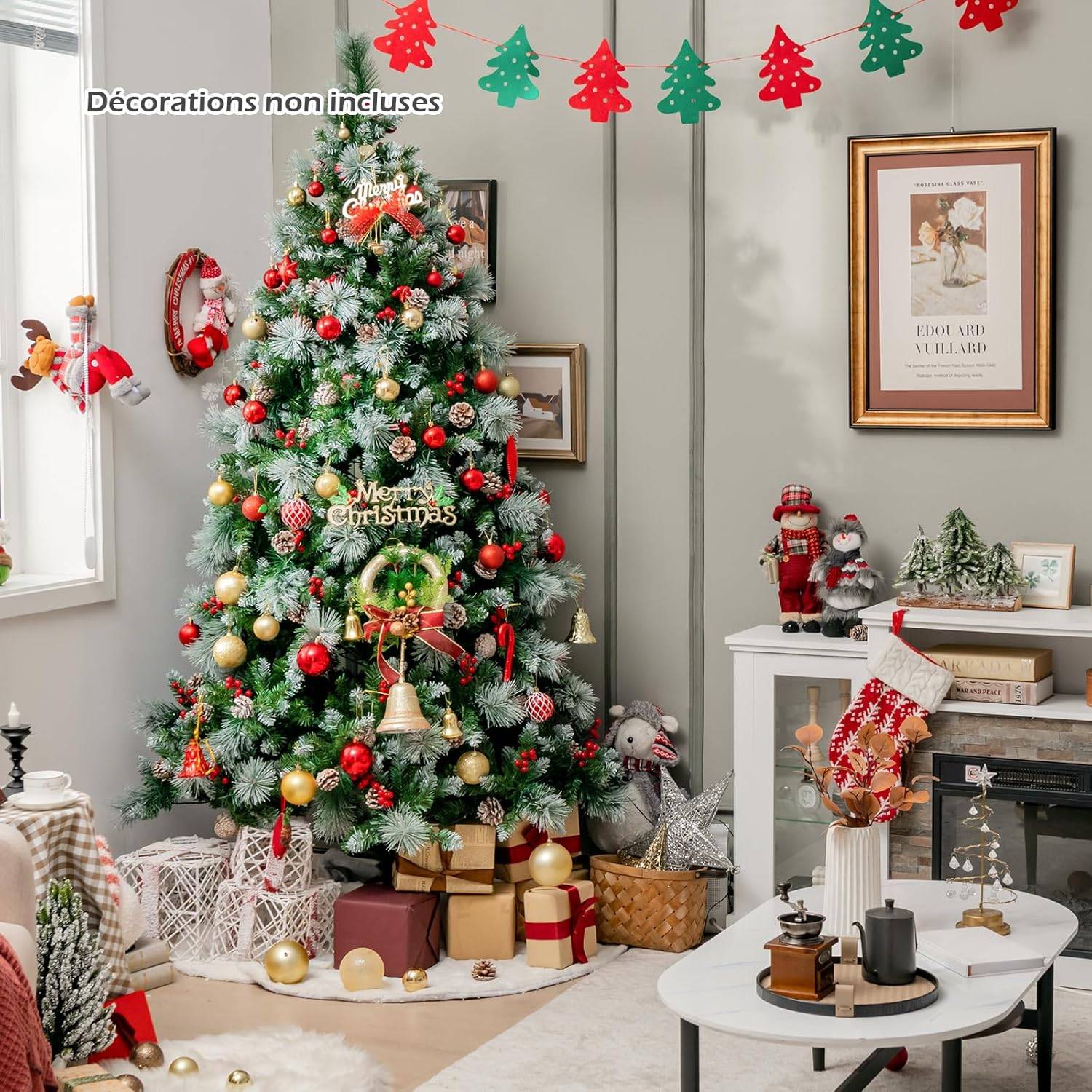 Arbre de Noël Artificiel LED, avec Lumières Colorées & Baies Rouges et Pommes de Pin (215 cm) - Image 4