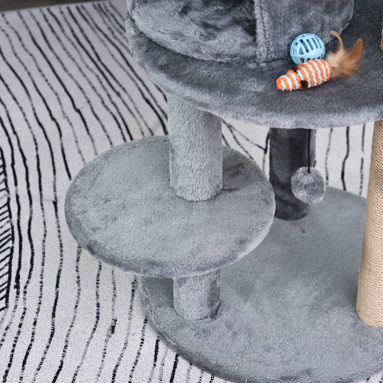 Pawhut - Arbre à chats multi-équipements griffoirs grattoirs plateformes niche jeu boule suspendue Ø 48 x 104H cm gris - Imagen 9