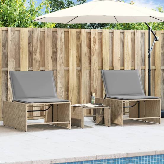Kit 2 Lits de Jardin et Table Résine Tressée Beige Terrasse – ComfortXL Outdoor Living - Image 1