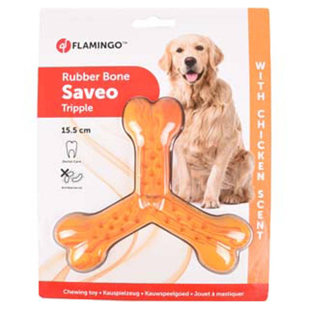 Flamingo - Flamingo - Jouet pour chien Saveo 15.5 cm os triple parfum poulet caoutchouc - Imagen 2