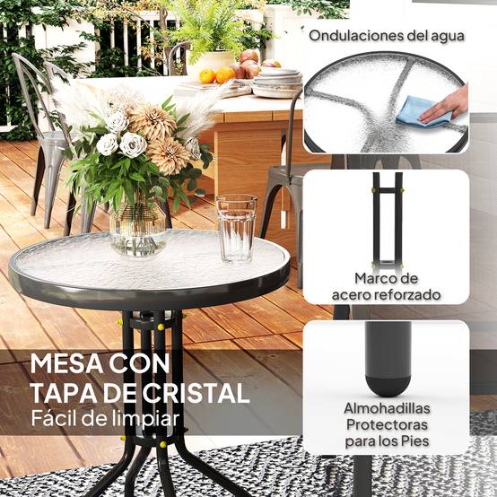 Ensemble bistrot 3 pièces acier textilène pour balcon table ronde chaises empilables noir - ComfortXL Outdoor Living - Image 9