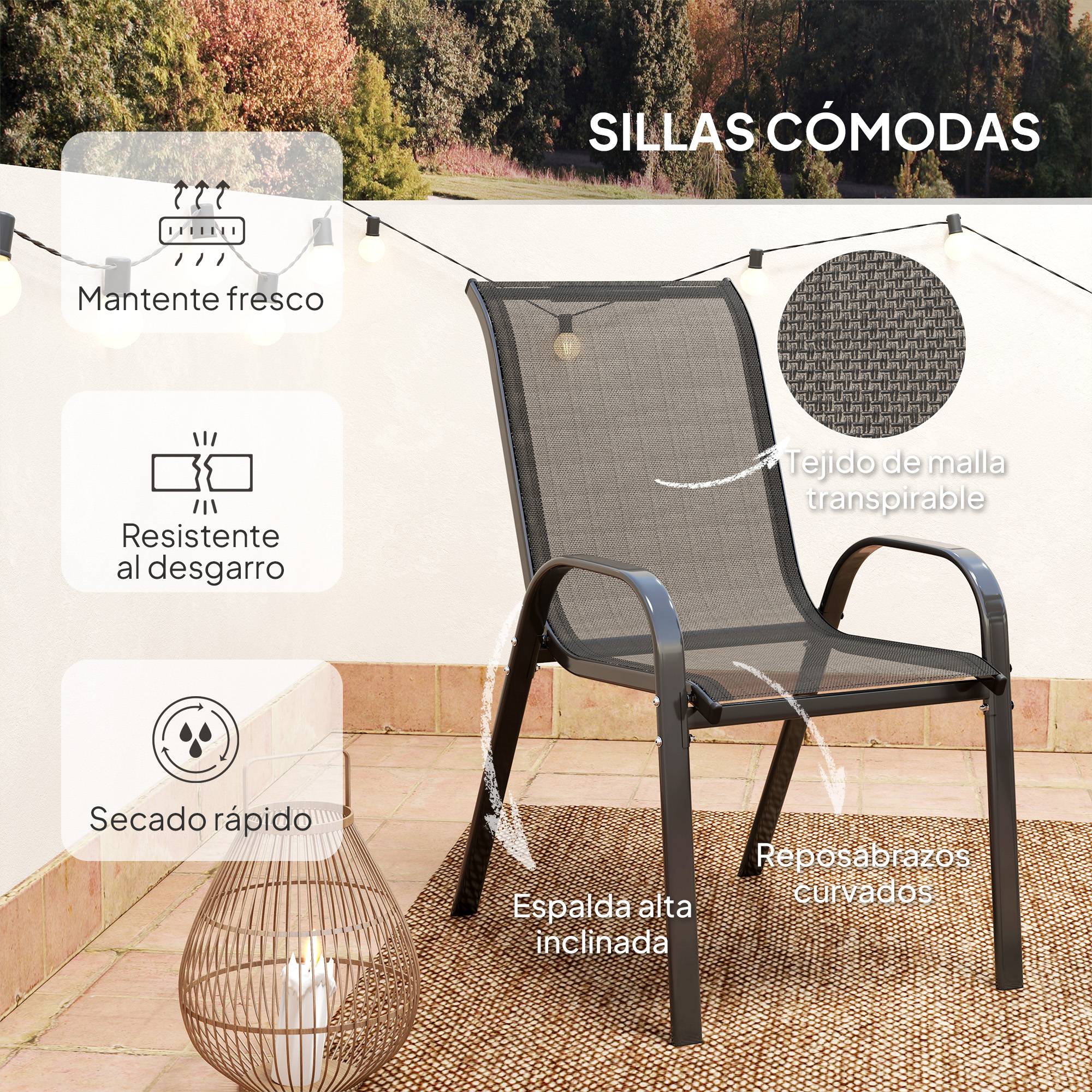 Ensemble bistrot 3 pièces acier textilène pour balcon table ronde chaises empilables noir - ComfortXL Outdoor Living - Image 8