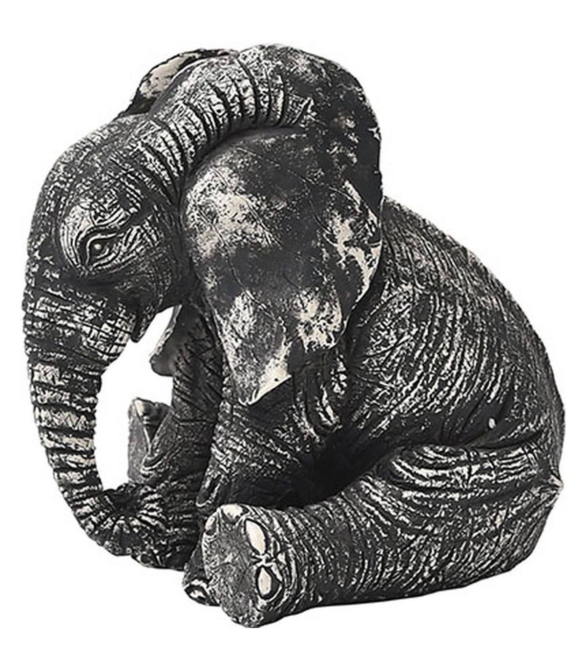 Objet déco Éléphant assis en Résine Gris nuancé H 14 cm