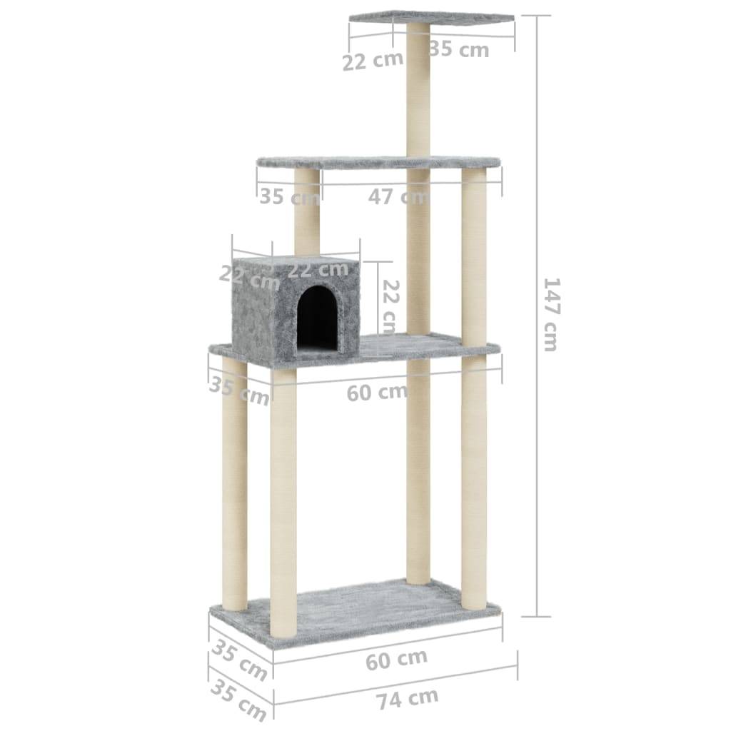 Vidaxl - Arbre à chat avec griffoirs en sisal Gris clair 147 cm vidaXL 171477 - Imagen 3